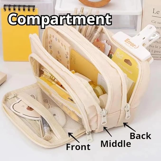 Big Capacity Pencil Case 3 Compartments Large Pencil Pouch Pen Bag Pencil Box Holder Organizer Simple Storage Aesthetic Stationery Cosmetic for Adults Men Women Office Essentials (Black)