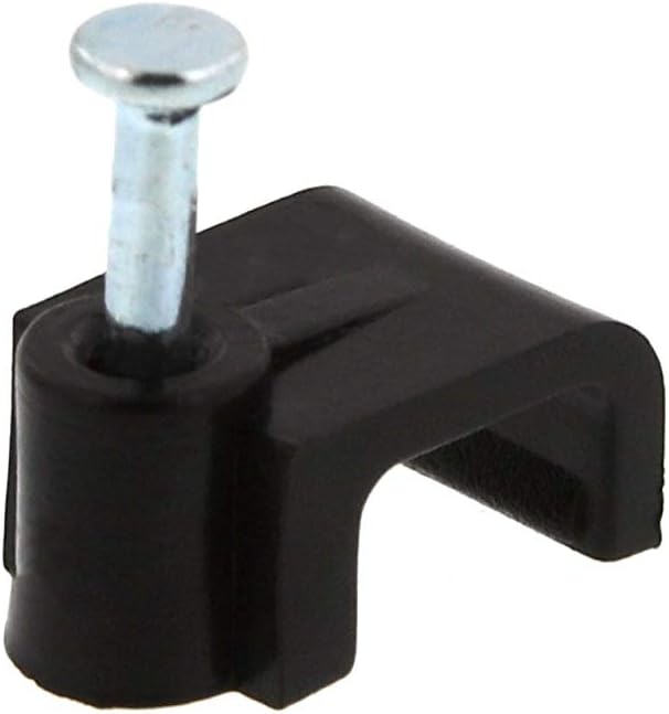 Secure 8mm Black Flat Nail Cable Clip for Coax, Ethernet, and Telephone Cable Management - 100 Pack