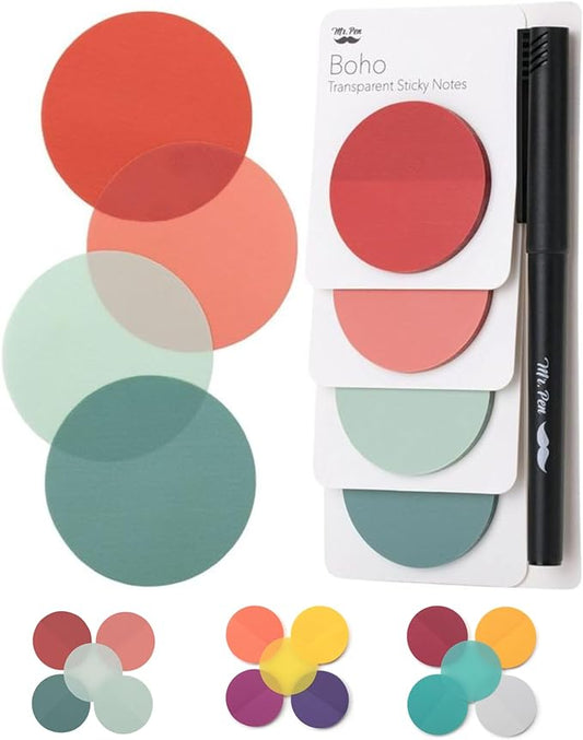 Mr. Pen- Transparent Sticky Notes, 200 Pcs, Pastel Colors, Round Translucent, See Through Bible Sticky Notes, Stocky Notes for Bible Journaling