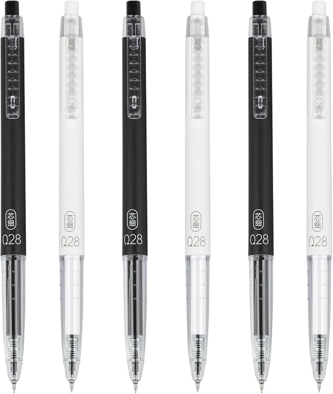 Gel Pens 0.28mm Extra Fine Point Pen, Black Ink, Ball Point Pen for School, Office, Stationery Supplies 6 Packs