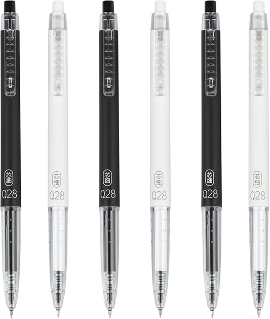 Gel Pens 0.28mm Extra Fine Point Pen, Black Ink, Ball Point Pen for School, Office, Stationery Supplies 6 Packs