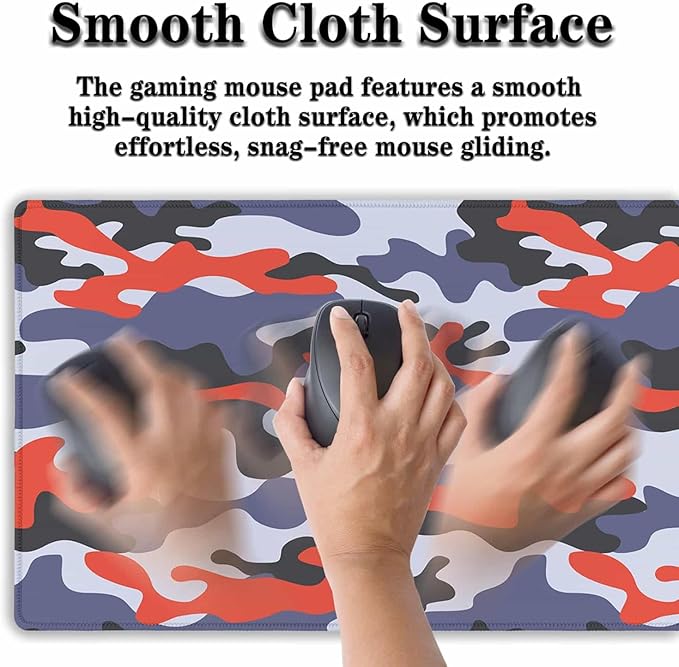 Keyboard Mouse Pad Blue Home Office Desk Pad Large Mousepads Computer Mat Keyboard Desk Mat Waterproof Non-Slip Rubber Base 35.4" X 15.7" for Game Office, Camouflage with Red Spots