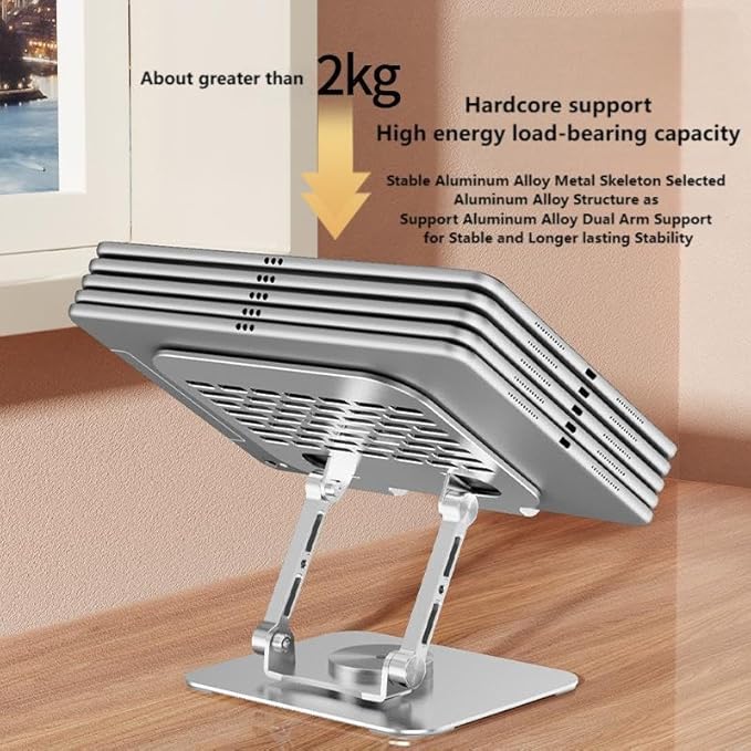 Adjustable Tablet Stand with 360° Rotating Base, Aluminum Dual-Rod Support, Compatible with iPad Pro/Air/Mini Silver Grey