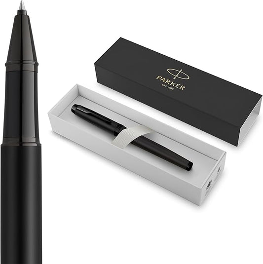 Parker IM Rollerball Pen, Fine Point, Matte Black with Black Trim, Black Ink Refill, Gift Box – Ideal for Smooth Writing, Students & Professionals