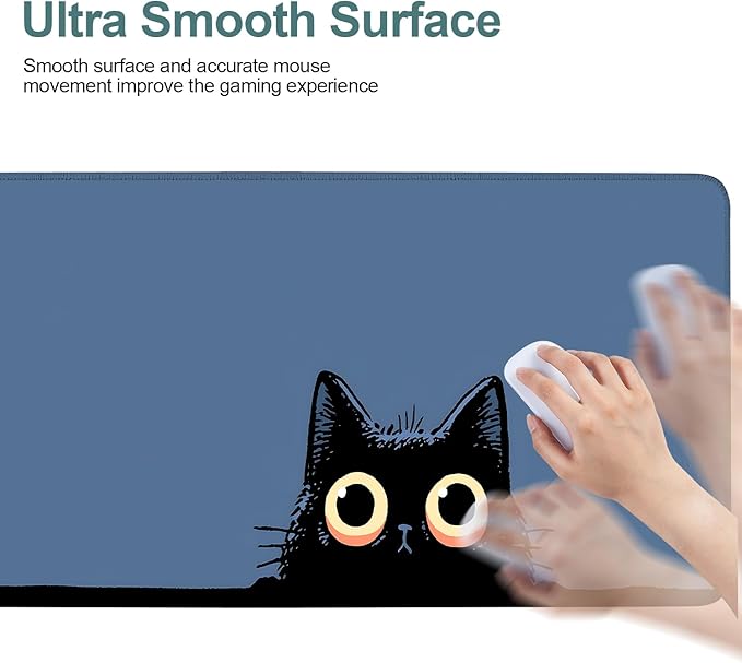 Cat Eyes Extended Mouse Pad XL 31.5"x11.8" – Playful Cat Design Desk Mat – Non-Slip Rubber Base, Stitched Edges