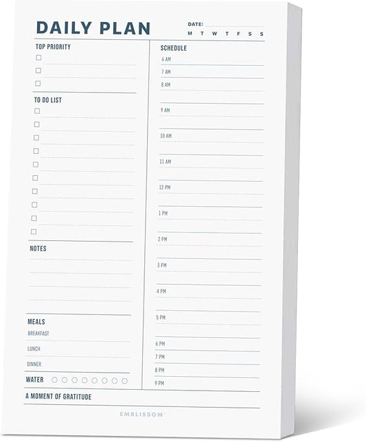 Daily Planner Notepad, 5.5 x 8.5" Tear-Off Pad – 70 Undated Sheets Focus-Enhancing Desktop Organizer with Hourly Schedule, To-Do List for Work, School (White, Minimalist, 1 Pack)