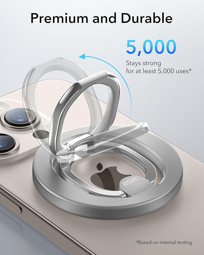 ESR Magnetic Phone Ring Holder, for MagSafe Ring Holder, Magnetic Phone Grip with Adjustable Stand, Compatible with MagSafe Phone Grip, for iPhone 17/16/15/14/13/12, S25, Pixel 10, Natural Titanium