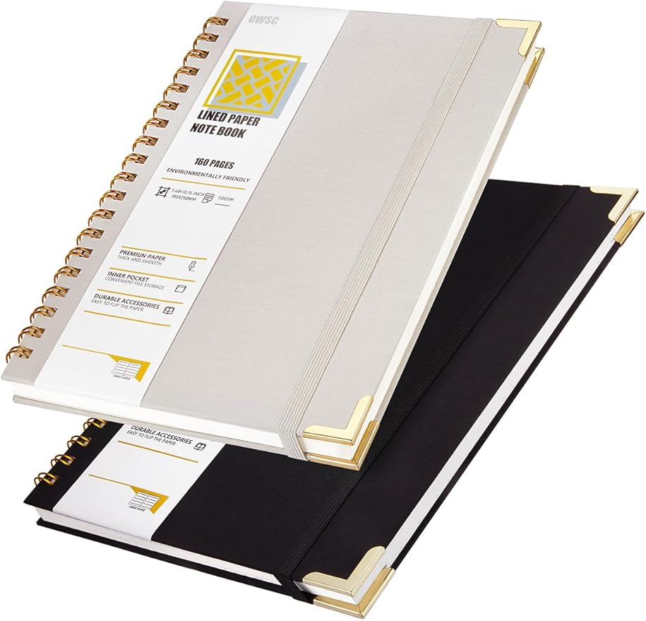 Lined Spiral Notebook with thick 110 GSM Papers, 320 Pages B5 Size College Ruled Notebook, Hardcover 7.1 x 10 Inches Journal for Women and Men, Notebooks for work, School (2 Pack B5 Grey Black)