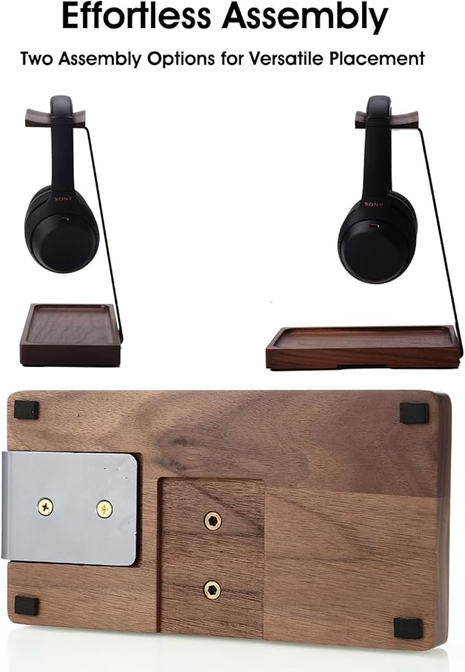 Walnut Headphone Stand, Wooden Headset Stand for Desk, Wood Gaming Headphone Holder with Storage Base for Airpod max, Bose, Razer, Sennheiser, Jabra, JBL, AKG, Vintage Gift for Men