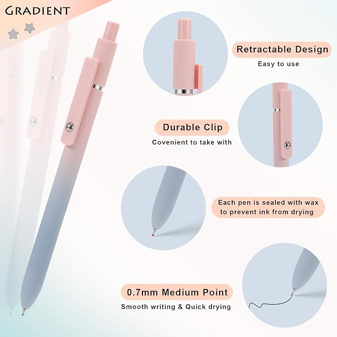 FIOVER 10pcs Gel Pens Black Ink Medium Point 0.7mm Pens Smooth Writing High-End Series Cute Ballpoint for Journaling Note Taking, Office School Supplies Gifts for Women and Men