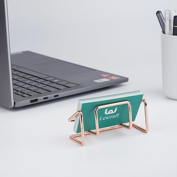 Business Card Holder for Desk, Cute Metal Card Organizers and Office Desk Accessories for Men and Women (Rose gold)