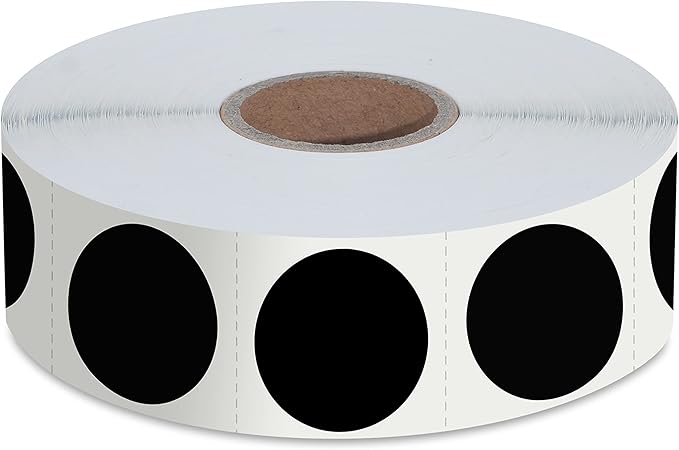 1500 PCS Black Round Color Coding Circle Dots Inventory Stickers Labels with Perforation Line in Roll (Each Measures 1" in Diameter)