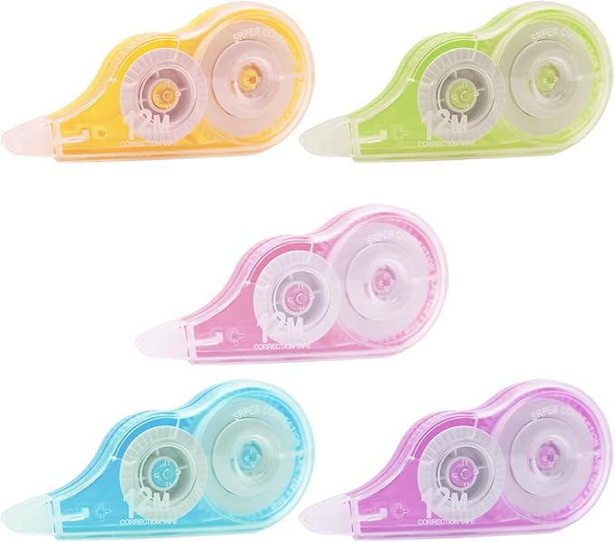 5 Pcs 39.4 Ft Colorful Correction Tape, White Wrong Out Tape Roller Bulk for Noting, Teacher Supplies, School, Office and Home (5 Colors)