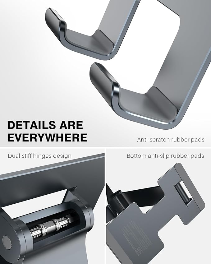 Anozer Tablet Stand,Adjustable Tablet Holder for Desk,Foldable for iPad Stand Dock Holder for iPad Air 5/4/Mini 6/Mini 5/10.2/Pro 12.9/Pro 11,Portable Monitor,Surface (4-13 inch)-Grey