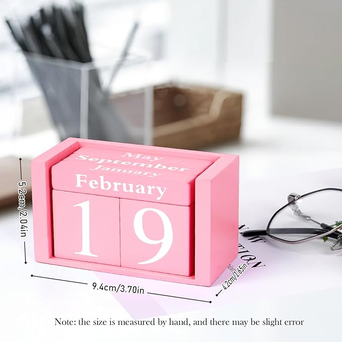 Notakia Pink Decor Wooden Desk Blocks Calendar Perpetual Block Cute Office Pink Desk Accessories Preppy Room Decor for Women
