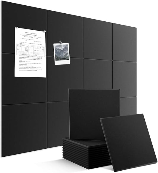 Large Felt Bulletin Board Tiles 48" x 36" Cork Board Alternative 12 Pack with 70 Adhesive Tabs Felt Wall Tiles Cork Boards for Walls Thick Slat Wall Panels for Home Office Classroom Decor