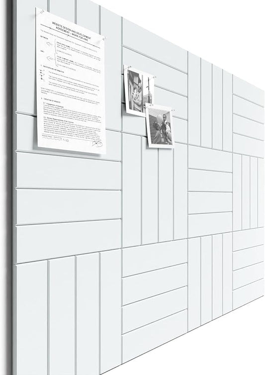 Bumusty Large Cork Board Alternative-48 x 36" Felt Bulletin Board Tiles, with 30 Pushpins, 70 Adhesive Tabs, 12-Pack Slat Wall Paneling, Cork Boards for Office Push Pin Board Felt Board-Cold White