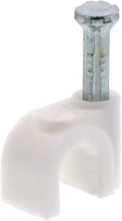 Secure 6mm White Round Nail Cable Clip for Coax, Ethernet, and Telephone Cable Management - 100 Pack