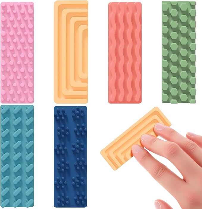 Ireer 6 Pcs Textured Sensory Stickers Silicone Desk Fidget Decals Thick Mental Health Stickers Strips Different Textured Calm Decals Stress Anxiety Relief Items for Adult Autism ADHD Desk Office Gift