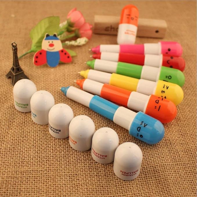 40pcs Vitamin Pill Ballpoint Pen Cute Cartoon Retractable Ball Pen Smiling Face Ball Pen (Random Color)