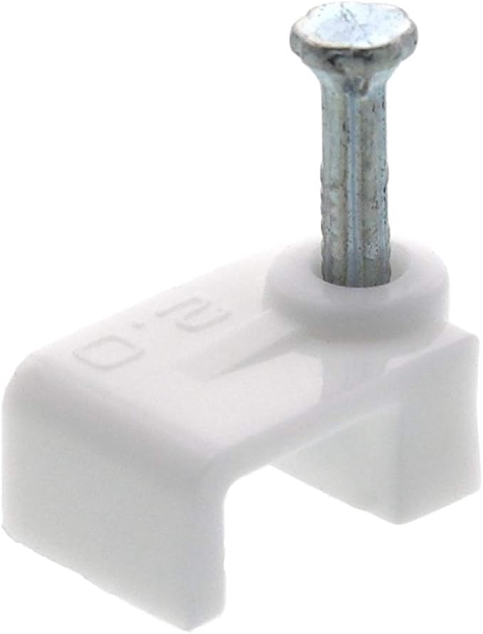 Secure 8.5mm White Flat Nail Cable Clip for Coax, Ethernet, and Telephone Cable Management - 100 Pack