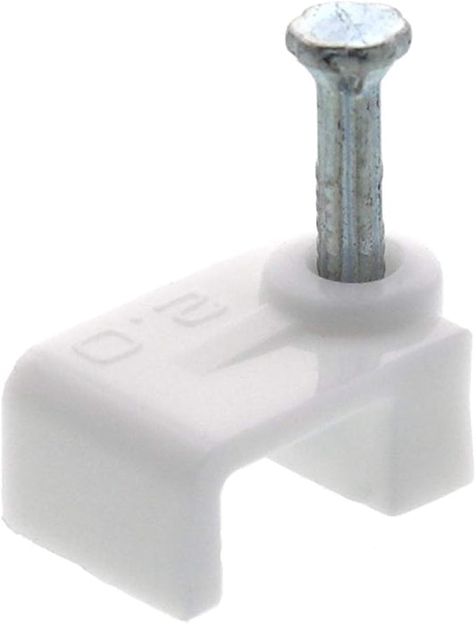 Secure 8.5mm White Flat Nail Cable Clip for Coax, Ethernet, and Telephone Cable Management - 100 Pack