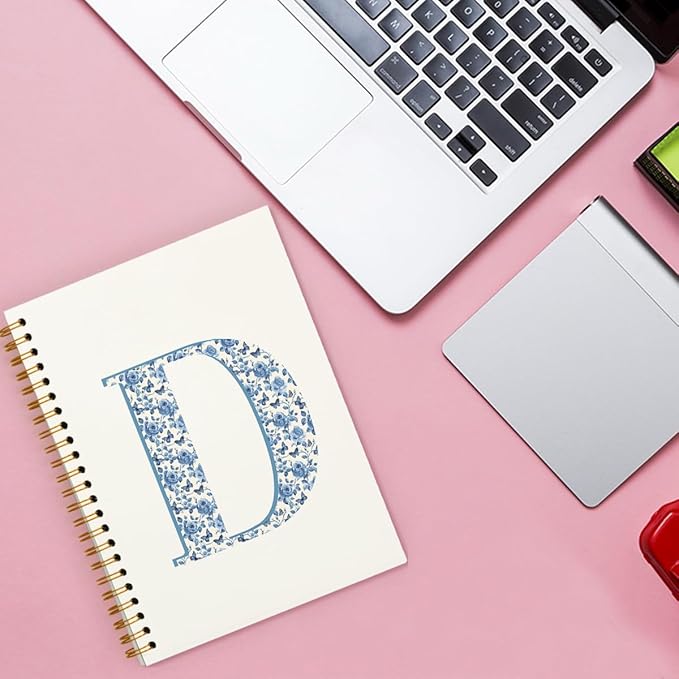 Blue Cute Initial Notebook Journal Diary Libretas Escolares D, Cute Preppy Aesthetic Personalized Notebook Gifts for Teen Girls Women Kids,Preppy Blue Aesthetic School Supplies for Girls 5.5x8.3