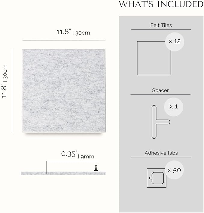 Large Bulletin Board 48x36- Office Wall Organizer to Replace Your Old Cork Boards for Walls for Office Decor -12-Pack Felt Wall Tiles for Home Office Decor, Classroom Décor (Marble)