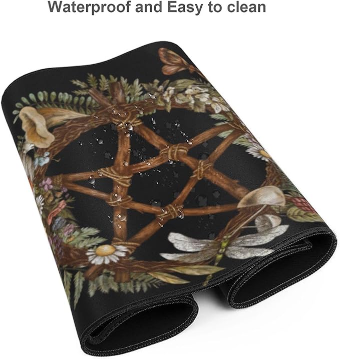Pentagram Forest Magic Mushroom Witch Black XXL XL Large Gaming Mouse Pad for Desk, Non-Slip Long Extended Keyboard Pads Mousepad Rubber Table Mat 31.5 X 11.8 Inch