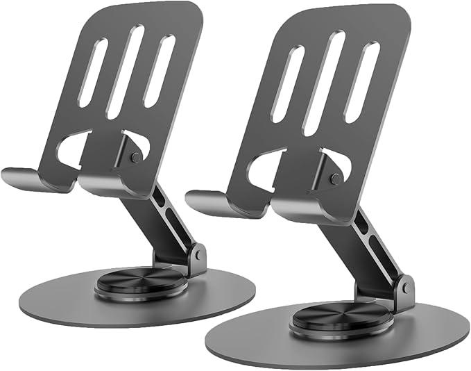 2PCS Cell Phone Stand, Multi-Angel Adjustable 360° Rotation Non-Slip Metal Phone Stand Compatible with iPone Android Smartphone and Tablet(Grey&Grey)