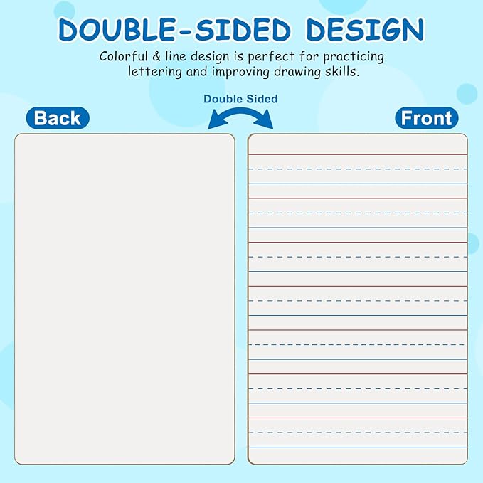 4-Pack Mini Dry Erase Boards, 6"x9" Double-Sided Lined Whiteboards for Students, Teachers – Reusable Boards for Math, English, Handwriting Practice, Ideal for Classroom & Homeschool Learning