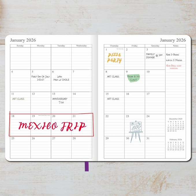 2026 Planner - Weekly and Monthly Planner, Jan 2026 - Dec 2026, Vegan Leather Cover, Elastic Closure, 8.5"x11", Purple