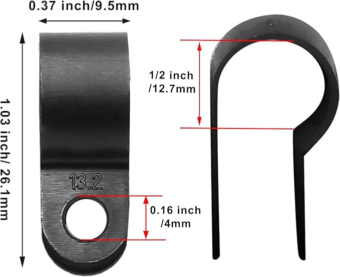60pcs 1/2 Inch Nylon Cable Clamps, R-Type Wire Cable Clips with M4 Screws, Screw Mounting Cord Fastener Wire Conduit Clamp for Wire Management (Black)