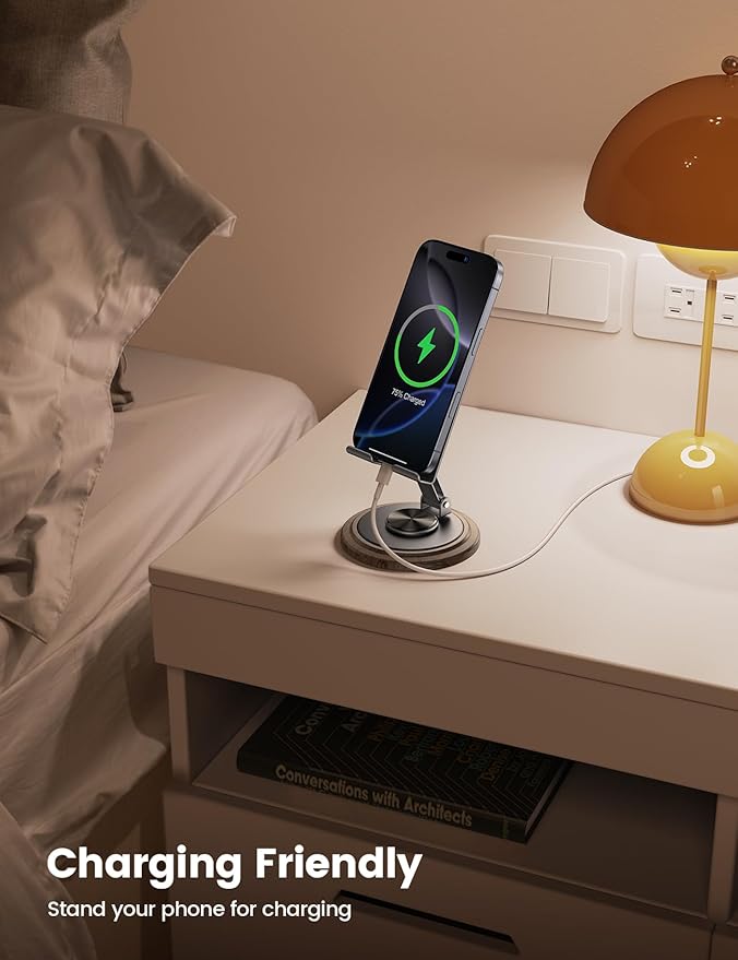 Lamicall Grey Phone Holder, Desk Accessories - Simulated Wood Grain Cell Phone Holder, Office Decor for Women, Valentines Day Gifts for Teen Boys Girls, 4-10” Phones, iPad mini, Gifts for Valentine