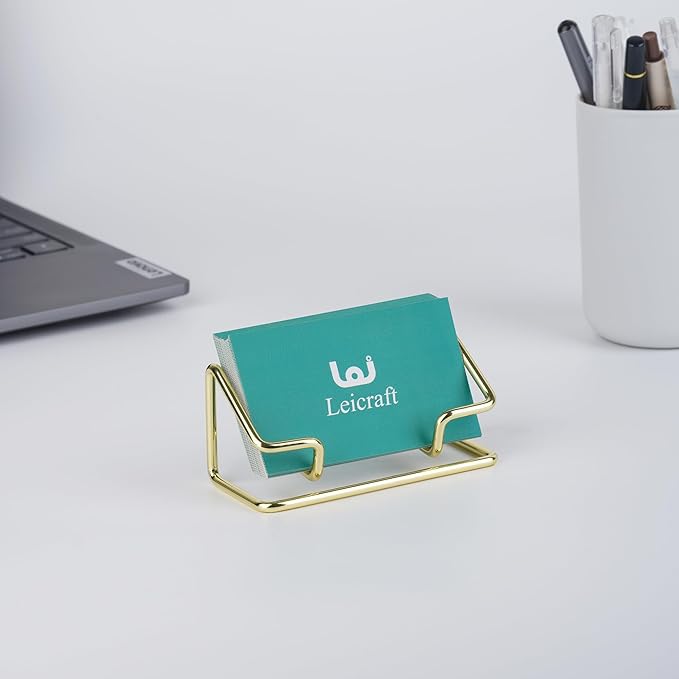 Business Card Holder for Desk, Cute Metal Card Organizers and Office Desk Accessories for Men and Women (Golden)