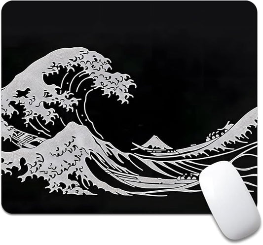 Black Wave of Kanagawa Square Mouse pad, Texture, Waterproof, Anti Slip Rubber Base, Computer Mouse pad, Laptop Mouse pad