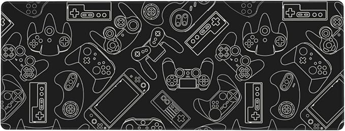 Video Game Controller Black Background XL Large Mouse Pad with Stitched Edges Long Non-Slip Rubber Base Mousepad Laptop Keyboard Mat Desk Pad for Office Home Desk Decor, 31.5" X 11.8"