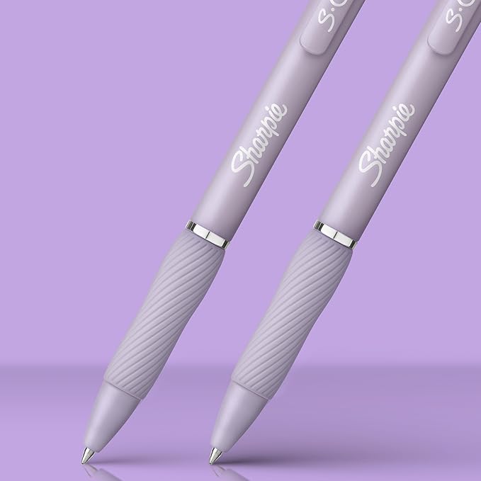 Sharpie S-Gel, Gel Pens, Medium Point (0.7mm), Icy Violet Barrel, Black Ink, 12 Count