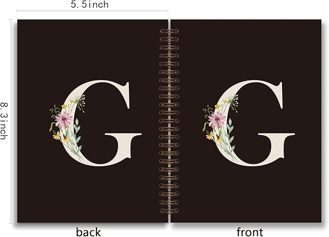 Trendy Personalized Journal Hardcover Spiral Notebook,Black Initial Letter G Notebook,Monogrammed Gifts for Women Teen Girl,College Ruled Hardcover Spiral Notebook 5.5 x 8.3