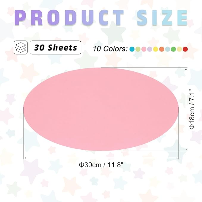 MECCANIXITY Oval Card Stock 7.1 Inch Width 11.8 Inch Length 30 Pcs 50lb/180gsm Colored Cutouts Paper Thick Cardstock Coaster for Craft Bulletin Board Decor, Assorted Color
