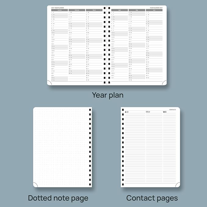 POPRUN 2026 Planner Weekly Notebook (Jan-Dec), Medium 8.5''x 6.5'' - Agenda 2026 Calendar Book with Monthly Tabs, Inner Pocket, Spiral Soft Cover, 100 GSM TJ - Lilac