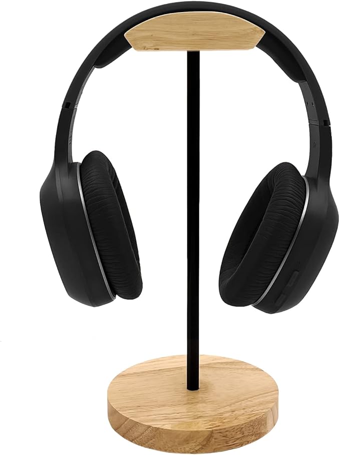 Headphone Stand Nature Wood & Aluminum Headset Hanger Mount Hook Gaming Holder Desktop Earphone Artful Functional Craftmanship Stand for All Headsets with Solid Wooden Base