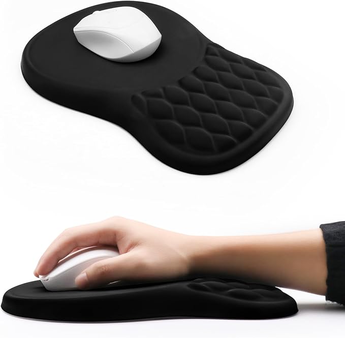 Ergonomic Mouse Pad with Wrist Support, Memory Foam Mousepad with Massage Design, Wrist Rest Mouse Pads for Carpal Tunnel Pain Relief, Non-Slip PU Base for Office Desk/Gaming (Black)