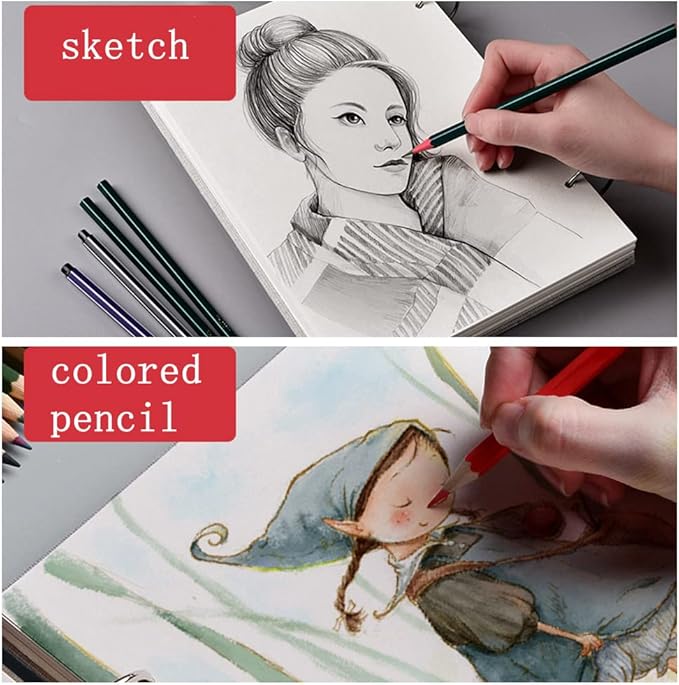 Refillable Loose Leaf Sketchbook Drawing Notebook Sketchpad Spiral Sketchbook Linen Hardcover 120 Pages 160GSM (L)