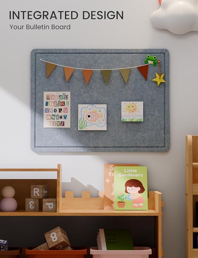 Fluxynara Bulletin Board, 23.6" x 17.5" Cork Board Alternative with 12 Safe Removable Adhesive Tabs, Foldable Felt Pin Board for Home Office, Classroom, Bedroom,Entryway for Walls— Blue Gray