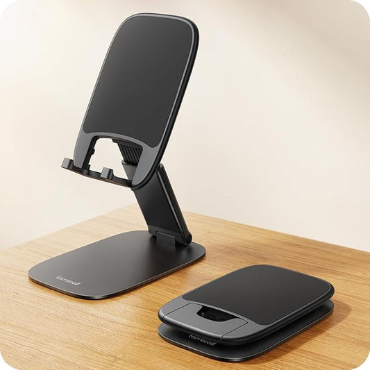 Lamicall Ultra-Thin Cell Phone Stand for Desk - [Height Adjustable] Foldable Desktop Phone Holder, Portable Mobile Stand, Office Desk Accessories Gifts for iPhone 17 16 15 14 13 Pro Max, Galaxy S25