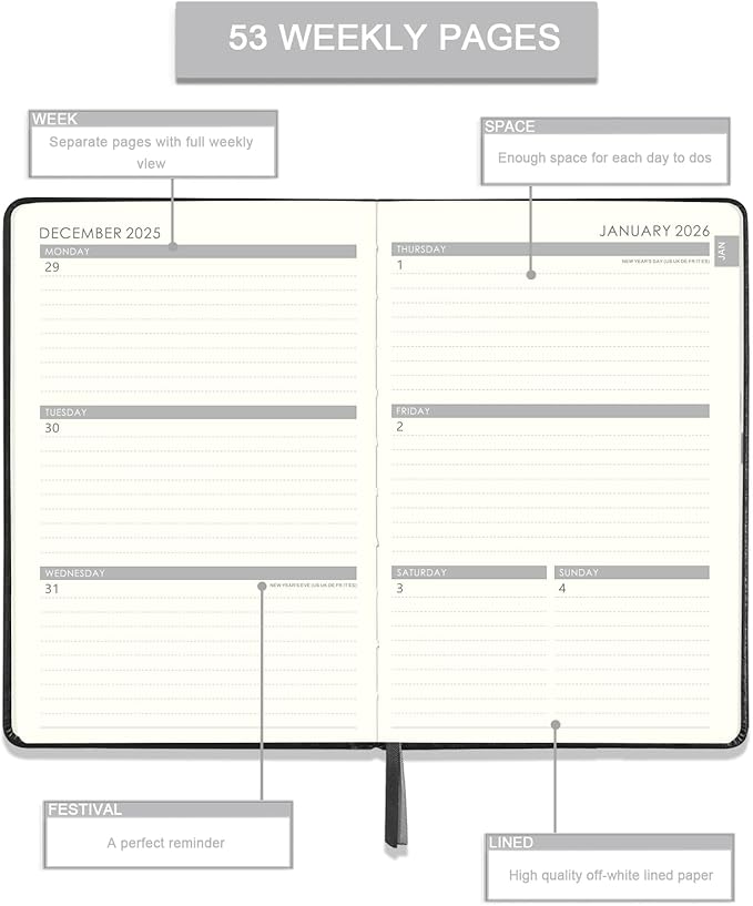 Planner 2026 Weekly and Monthly with Stickers, 5.7" X 8.2", Jan 2026 - Dec 2026, 2026 Calendar Planner, Pen Holder, Inner Pocket, 44 Notes Pages - Blue