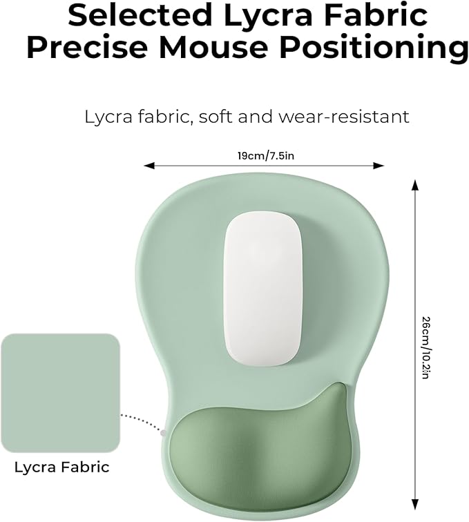 EooCoo Ergonomic Mouse Pad with Gel Wrist Rest Support Middle Concave Design, Relieve Wrist Pain Mousepad, Non-Slip Base for Laptop, Office Desk Accessories, Carpal Tunnel Syndrome-Light Green