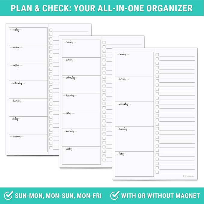 321Done Weekly Plan with Checklist Notepad – 50 Sheets (5.5x8.5) Small – Made in USA - Two Column, Minimalist To-Do Planning Memo Pad, Simple Planner Schedule Inserts Monday Start