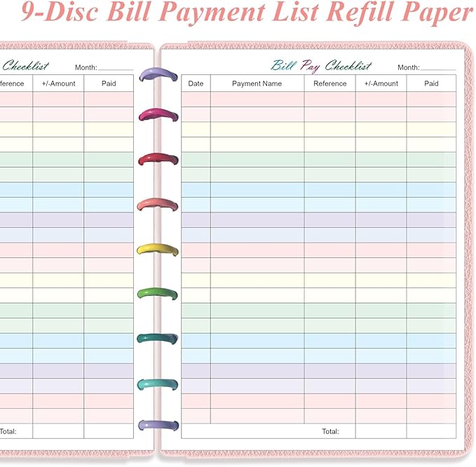 (2-Pack) 9-Disc Bill Pay Checklist Refills - 100 Sheets/200 Pages Classic Size Colorful Monthly Budget Forms for Happy Planners, 7"x9.25"